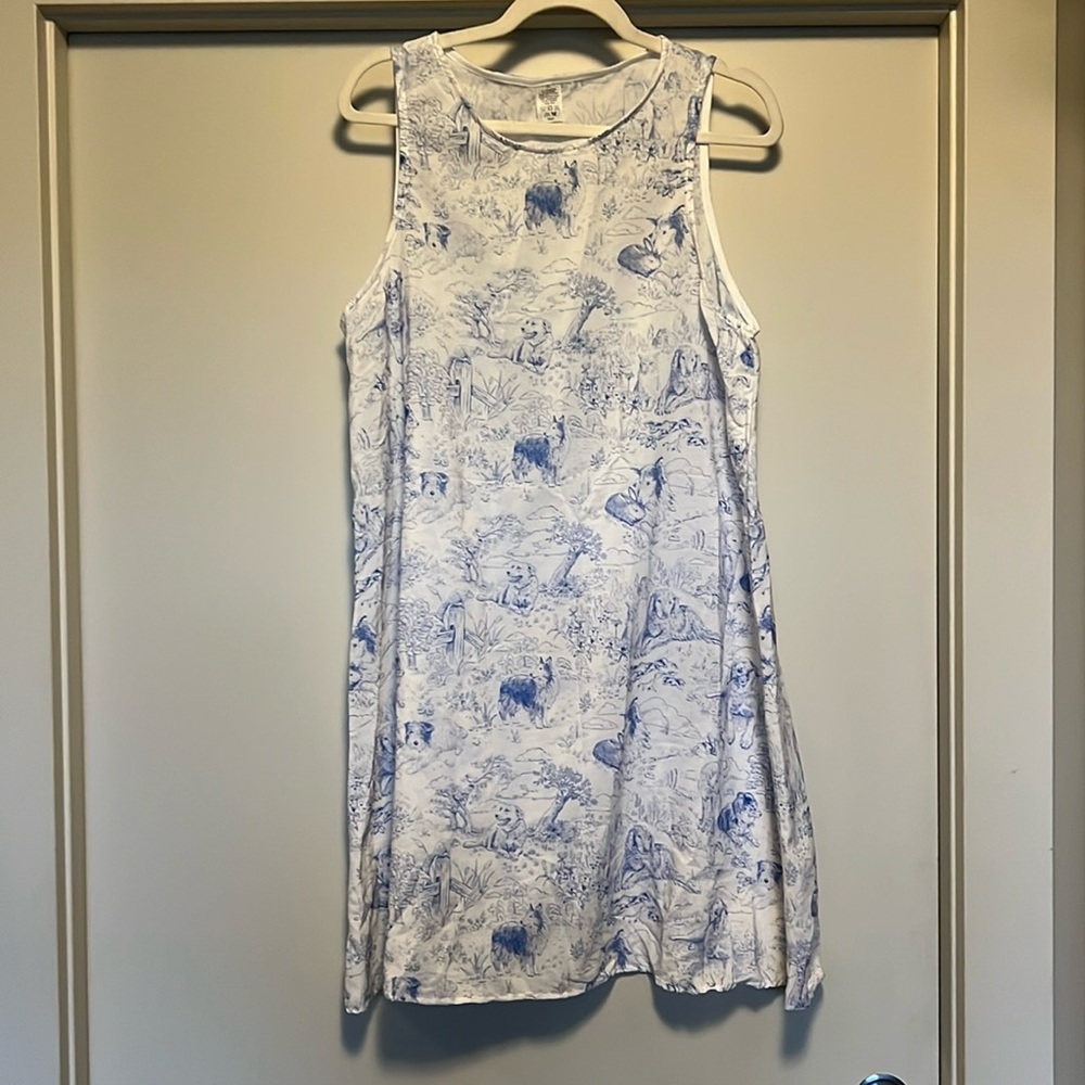 Puppy Toile blue and white Porcelain dress